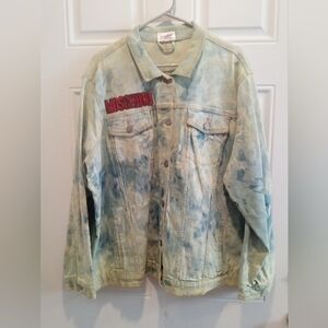 Moschino Logo Light Blue Tie-Dye Denim Jacket with Red Logo Patch